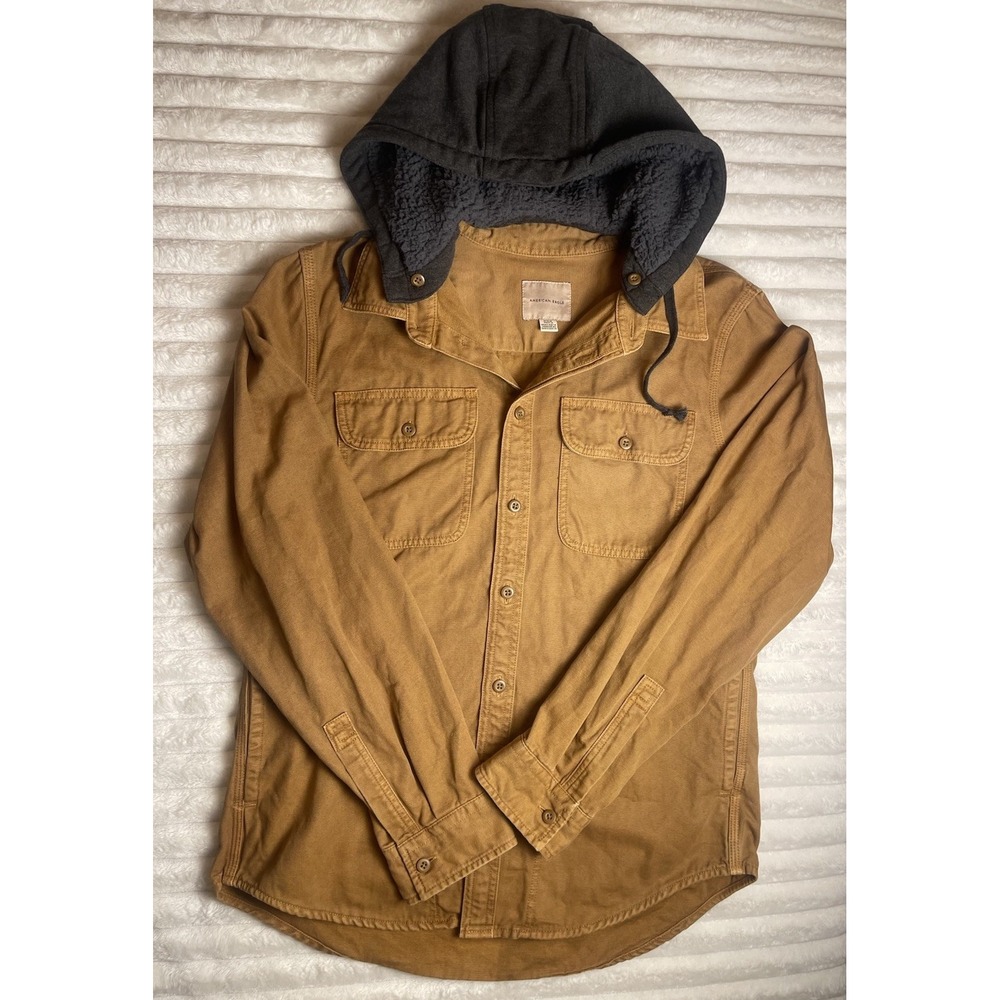 AE American Eagle Men's Canvas Cotton Hoodie Sweatshirt Jacket In Brown Size M